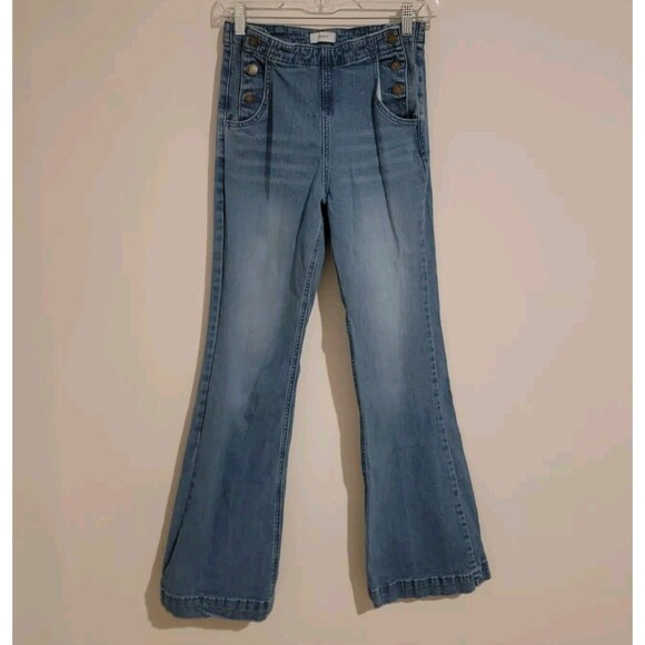 Forever 21 Womens Y2k Jeans Size 27 Flare Leg Side Fly Denim Pants Blue Vintage - Picture 1 of 6